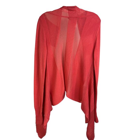 BCBG Maxazria Cardigan Wmns Sz M Long Sleeve Open Front Watermelon red Sheer - Picture 3 of 10